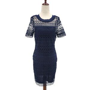 Lucy Paris Womens Small Dress Embroidered Overlay In Navy Crochet Mini Cocktail